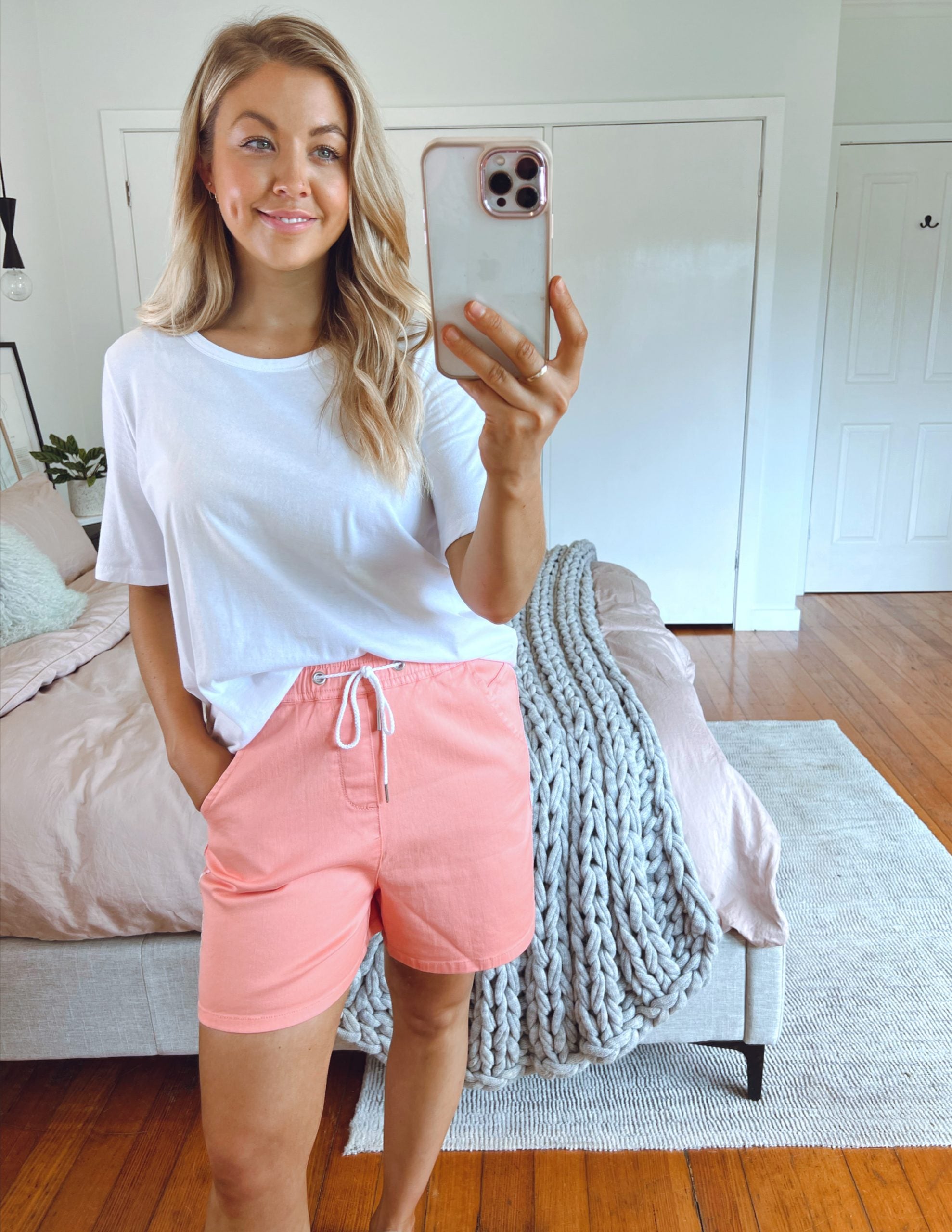 Debbie Denim Jogger Shorts - Peach Pink