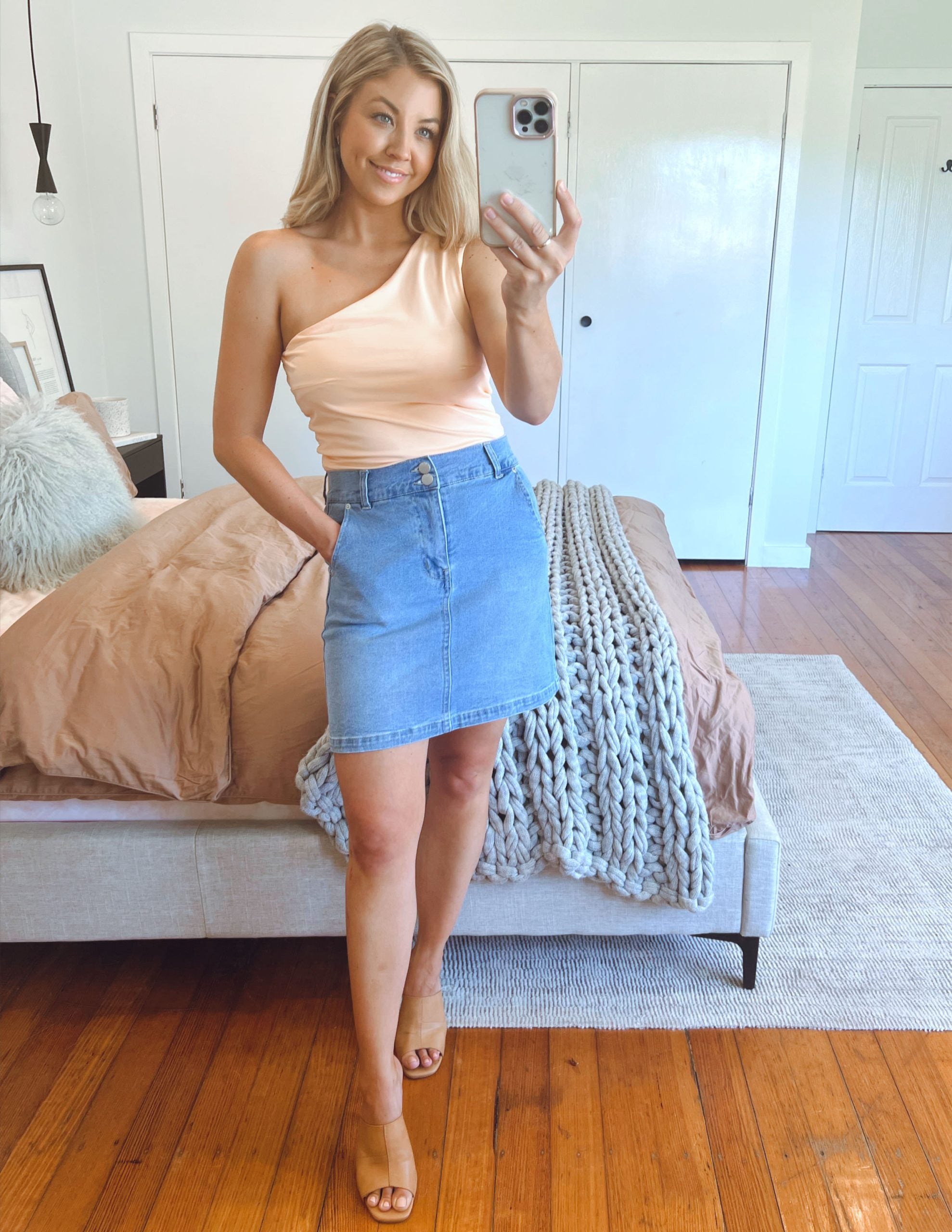 Bec One Shoulder Top - Peach