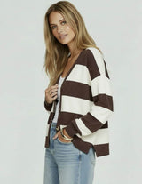 Bedford Cardi - Choc/White Stripe
