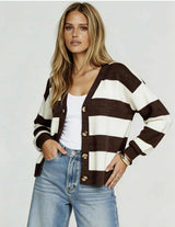 Bedford Cardi - Choc/White Stripe