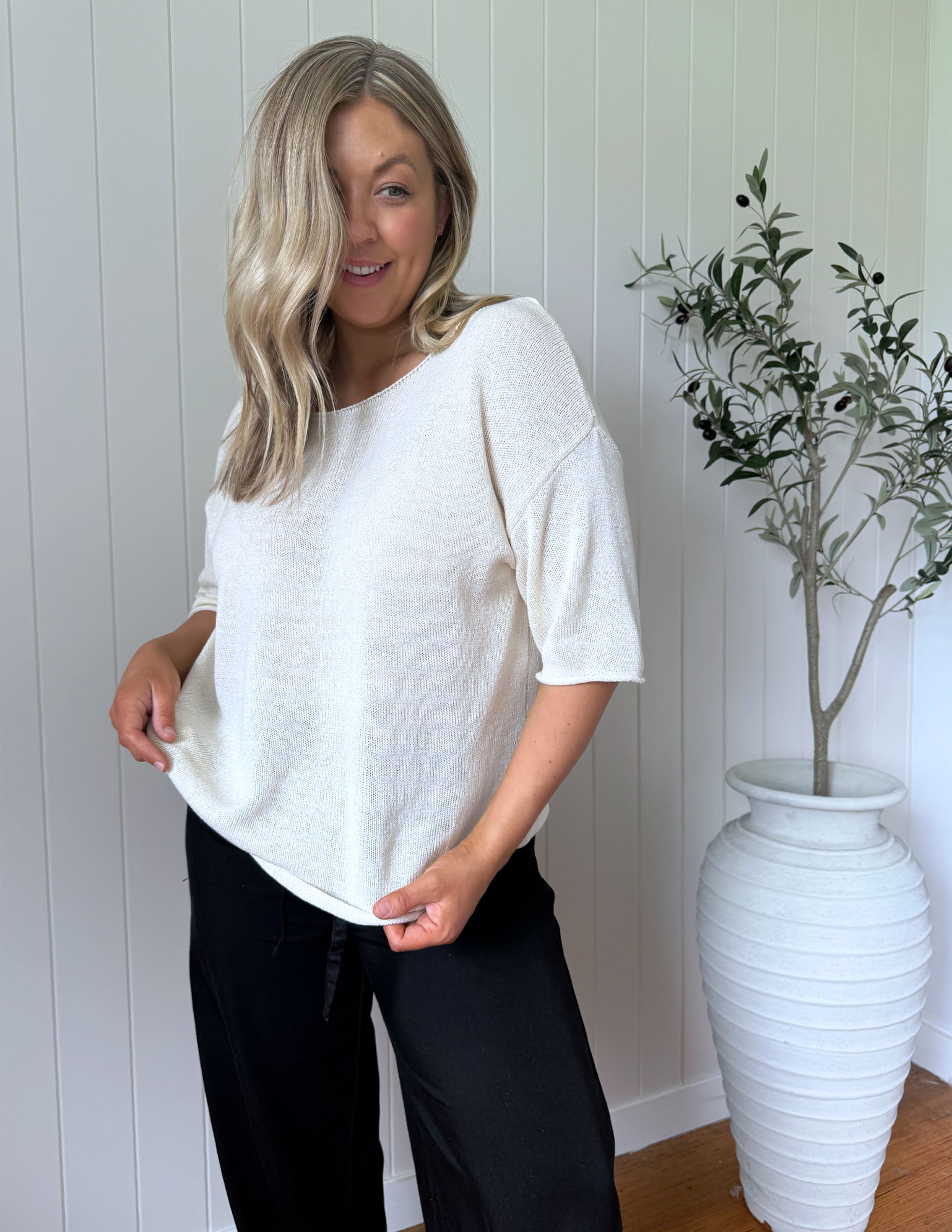 Charlie Knit Tee - Cream