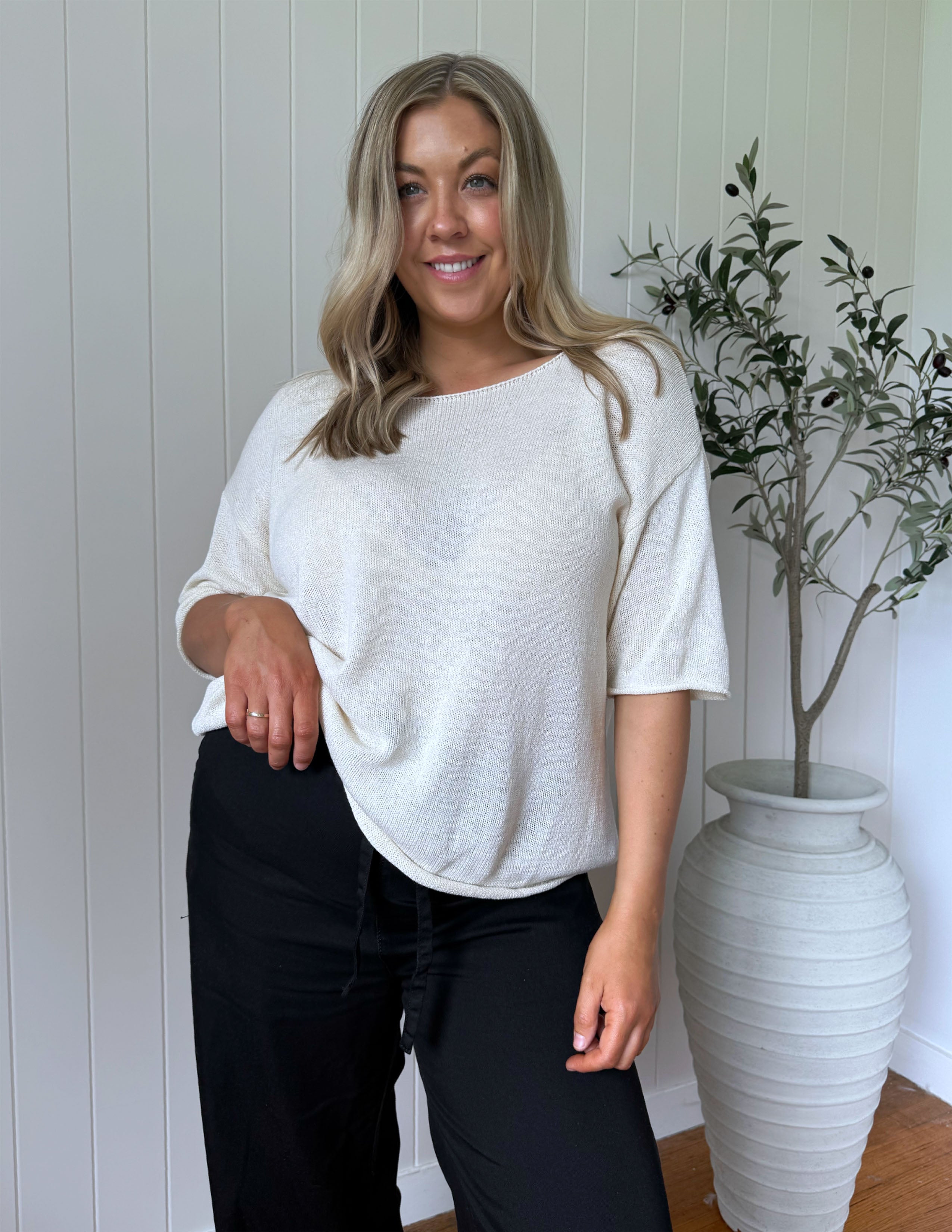 Charlie Knit Tee - Cream