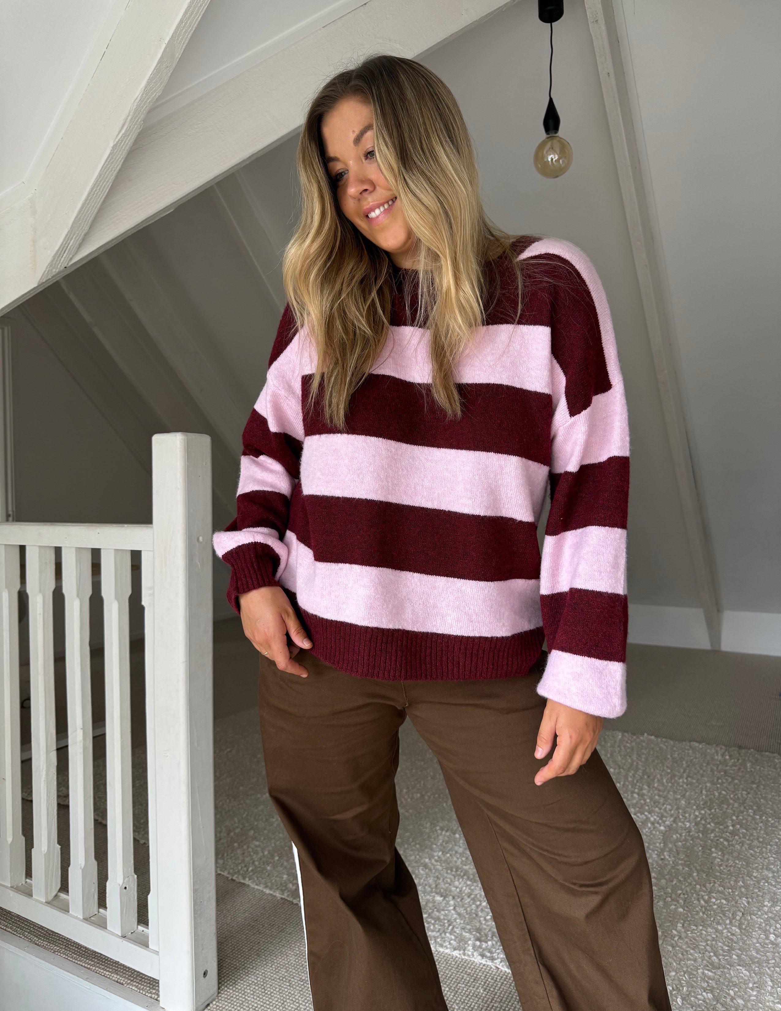 PRE-ORDER Sorrento Striped Knit - Wine/Pink
