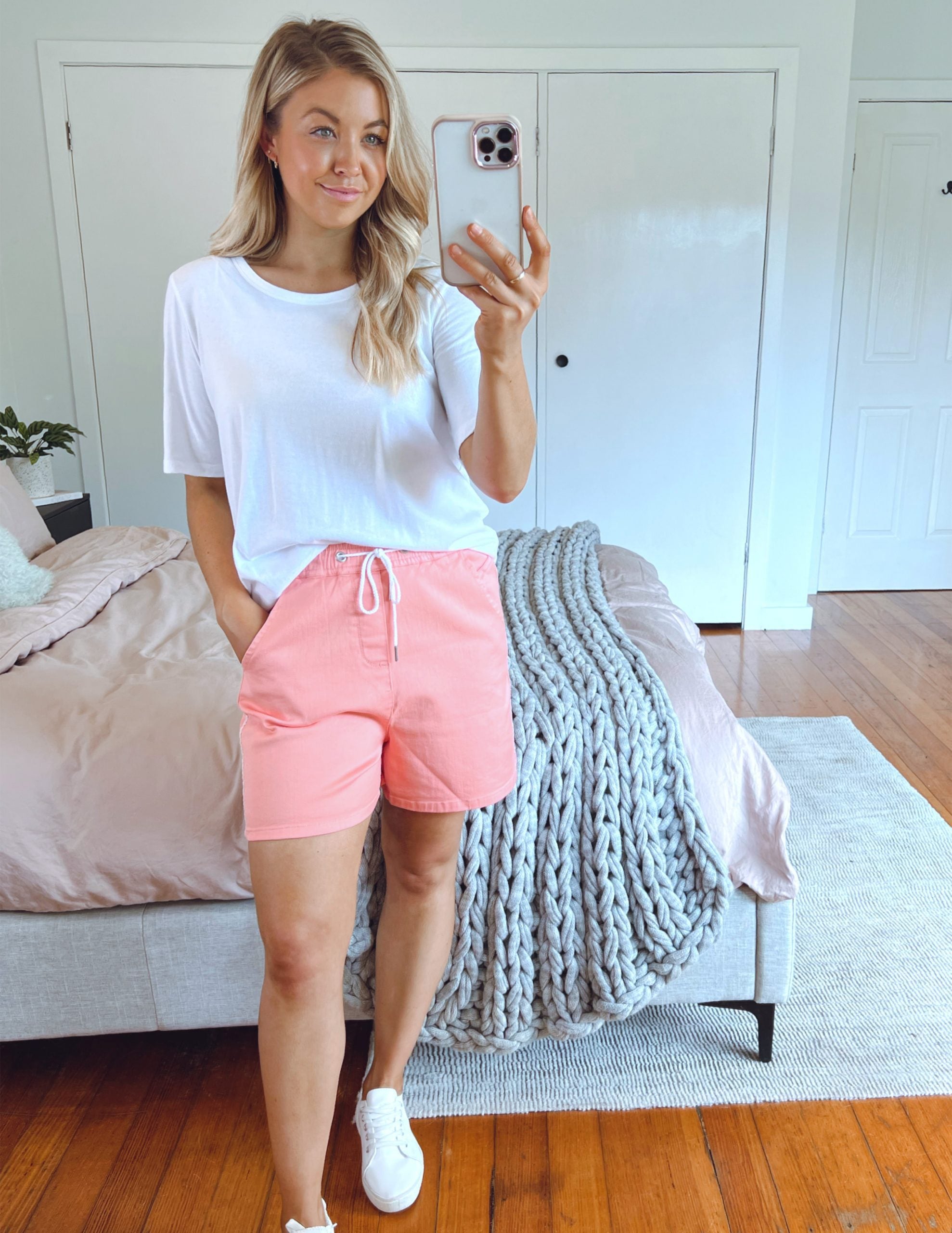 Debbie Denim Jogger Shorts - Peach Pink