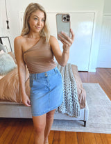 Bec One Shoulder Top - Mocha Brown