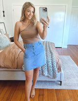 Bec One Shoulder Top - Mocha Brown